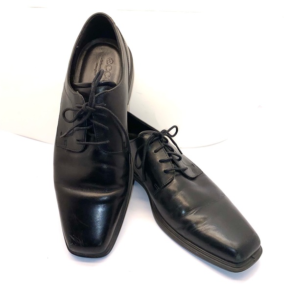 ECCO City Tray Plain Toe Derby Black Leather Shoes Mens size 10 - Picture 1 of 7